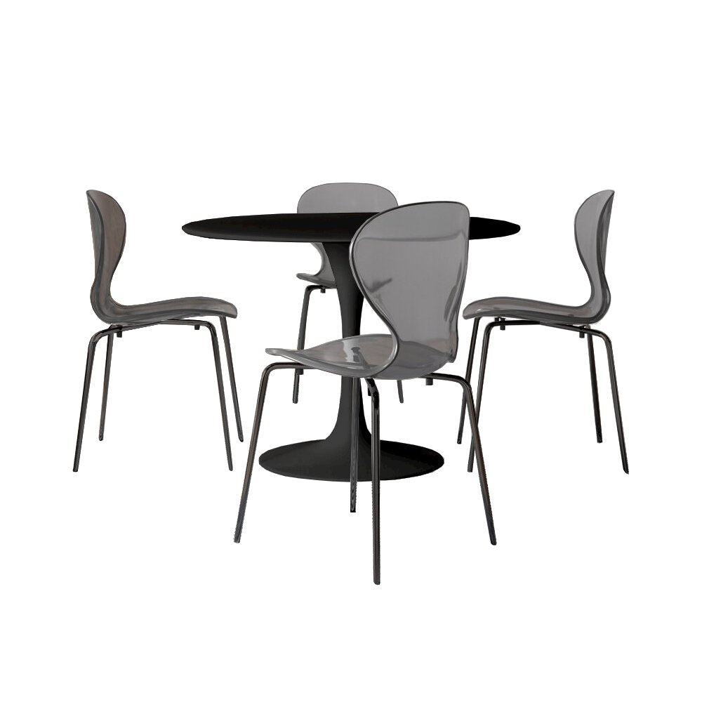 5-Piece Dining Set Round Black MDF Dining Table