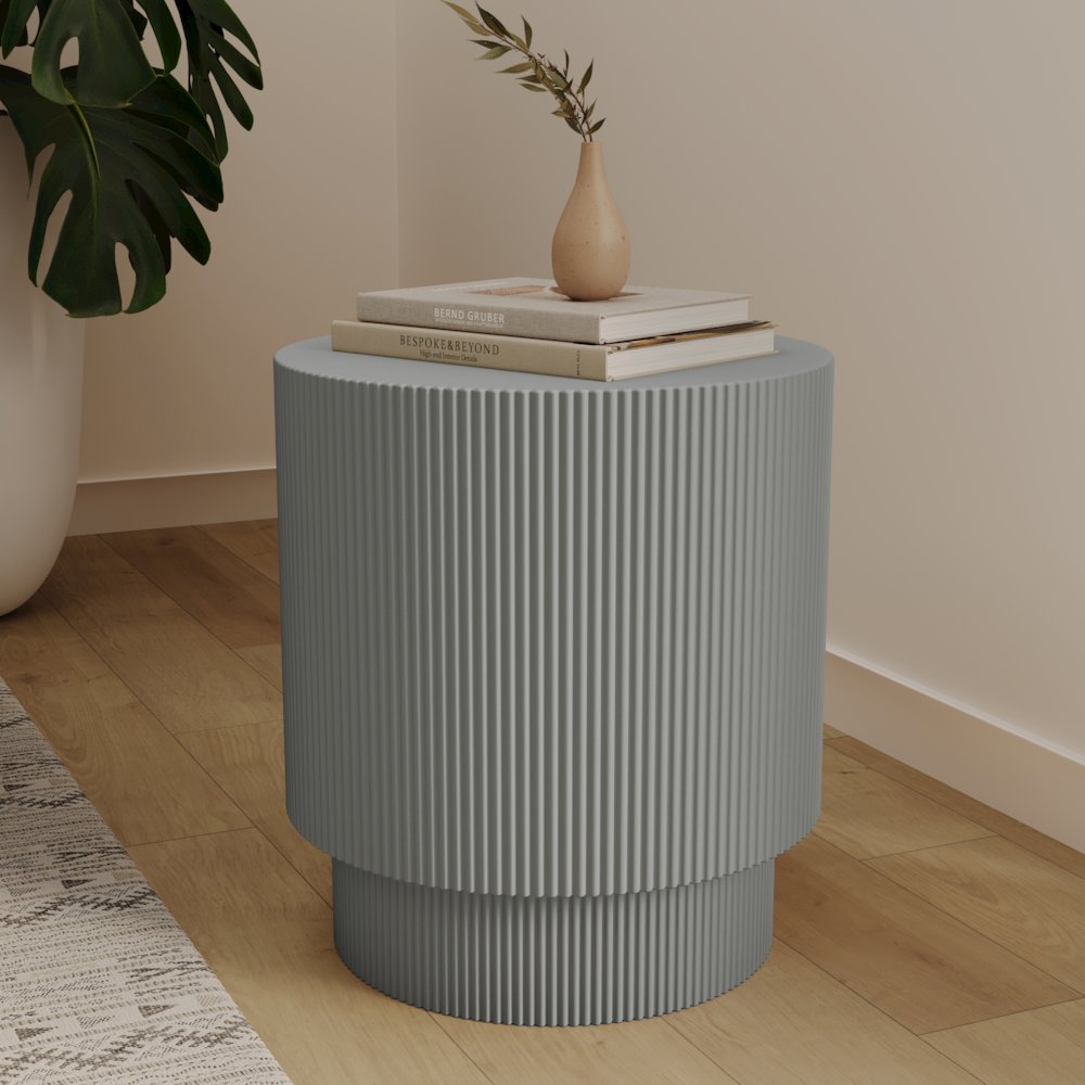 Eden Collection Fiberglass Outdoor Side Table in Light Grey