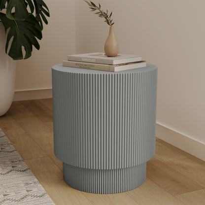 Eden Collection Fiberglass Outdoor Side Table in Light Grey