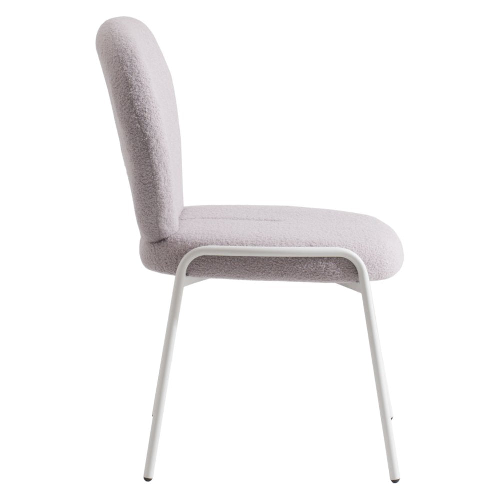 Mid-Century Modern Boucle Dining Chair with White Frame, Grey