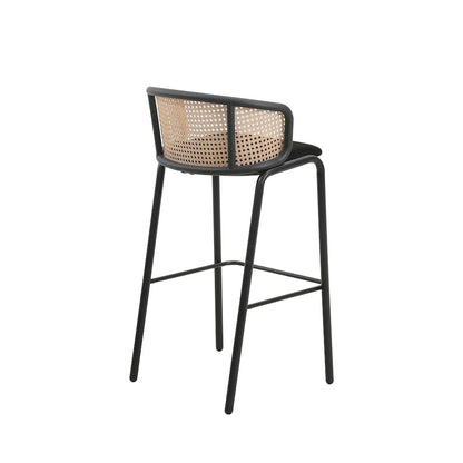Ervilla Mid-Century Modern Wicker Bar Stool in Black