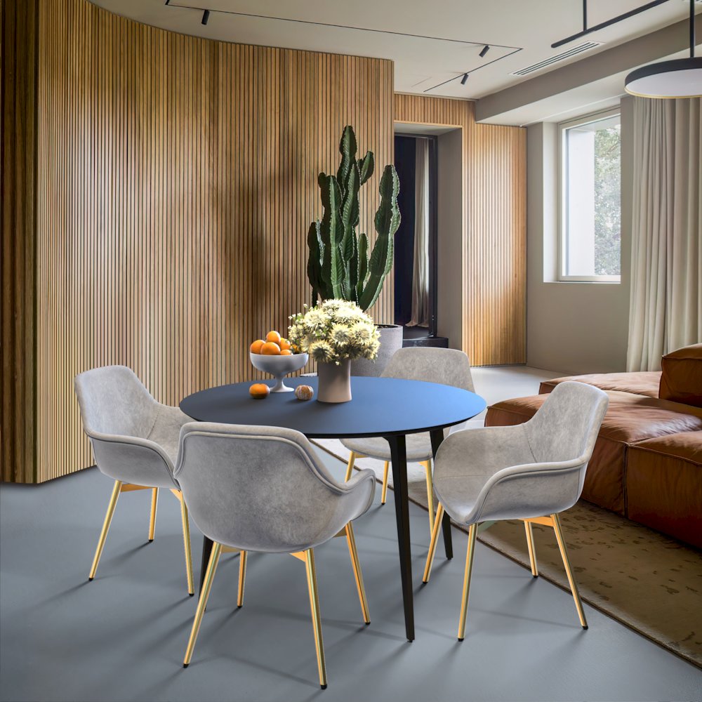 Markley Modern Leather Dining Arm Chair With Gold Metal Legs Set of 4