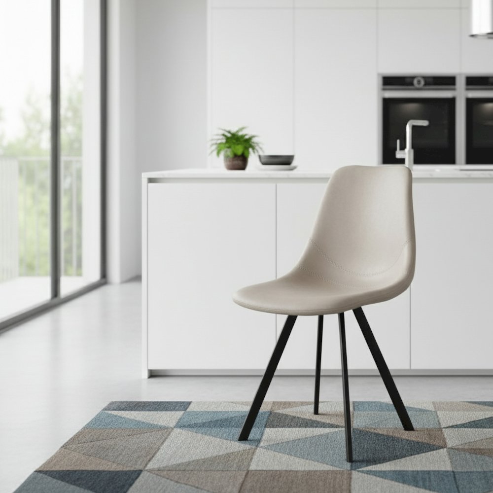 Markley Modern Leather Dining Chair With Metal Legs, Light Grey