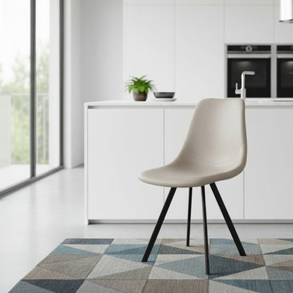 Markley Modern Leather Dining Chair With Metal Legs, Light Grey