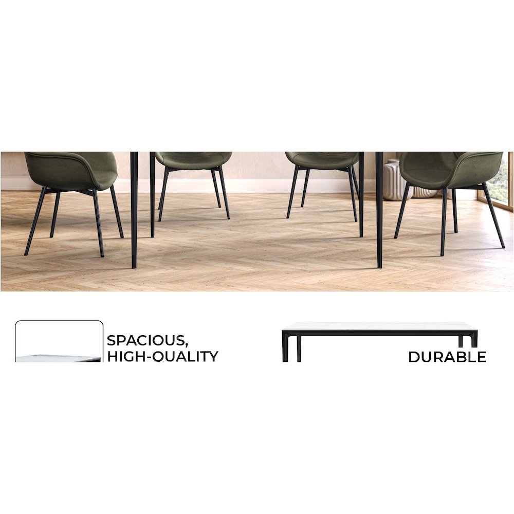 Avo Series Modern Dining Table Black Base, With 62 White/Gold Sintered Stone Top