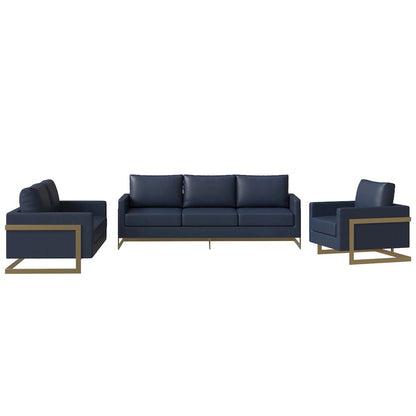 Lincoln 3-Piece Velvet Living Room Sofa Set With Gold Frame Navy Blue