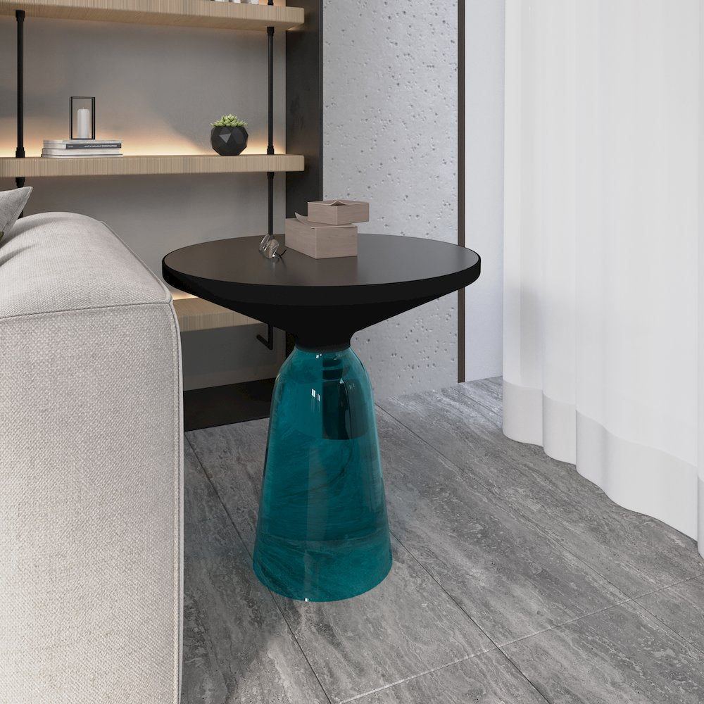 Tully Collection Glass side Table Blue glass, Black Rim with Black Glass top