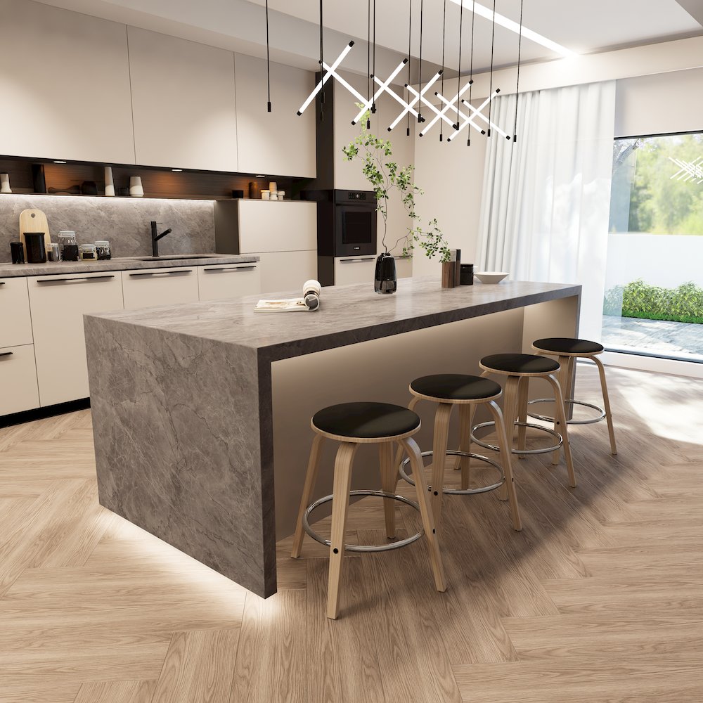 Wooden Counter Stool Pelya Collection Modern Style Washed Walnut color in Black