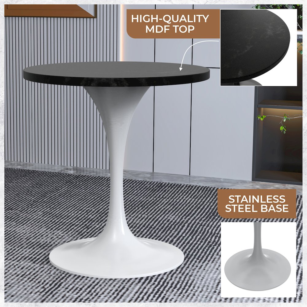 Verve Collection 27 Round Dining Table, White Base with Black MDF Top