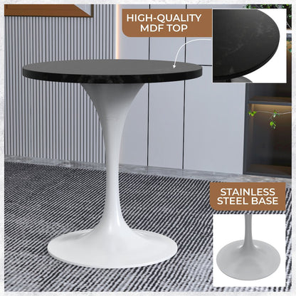 Verve Collection 27 Round Dining Table, White Base with Black MDF Top