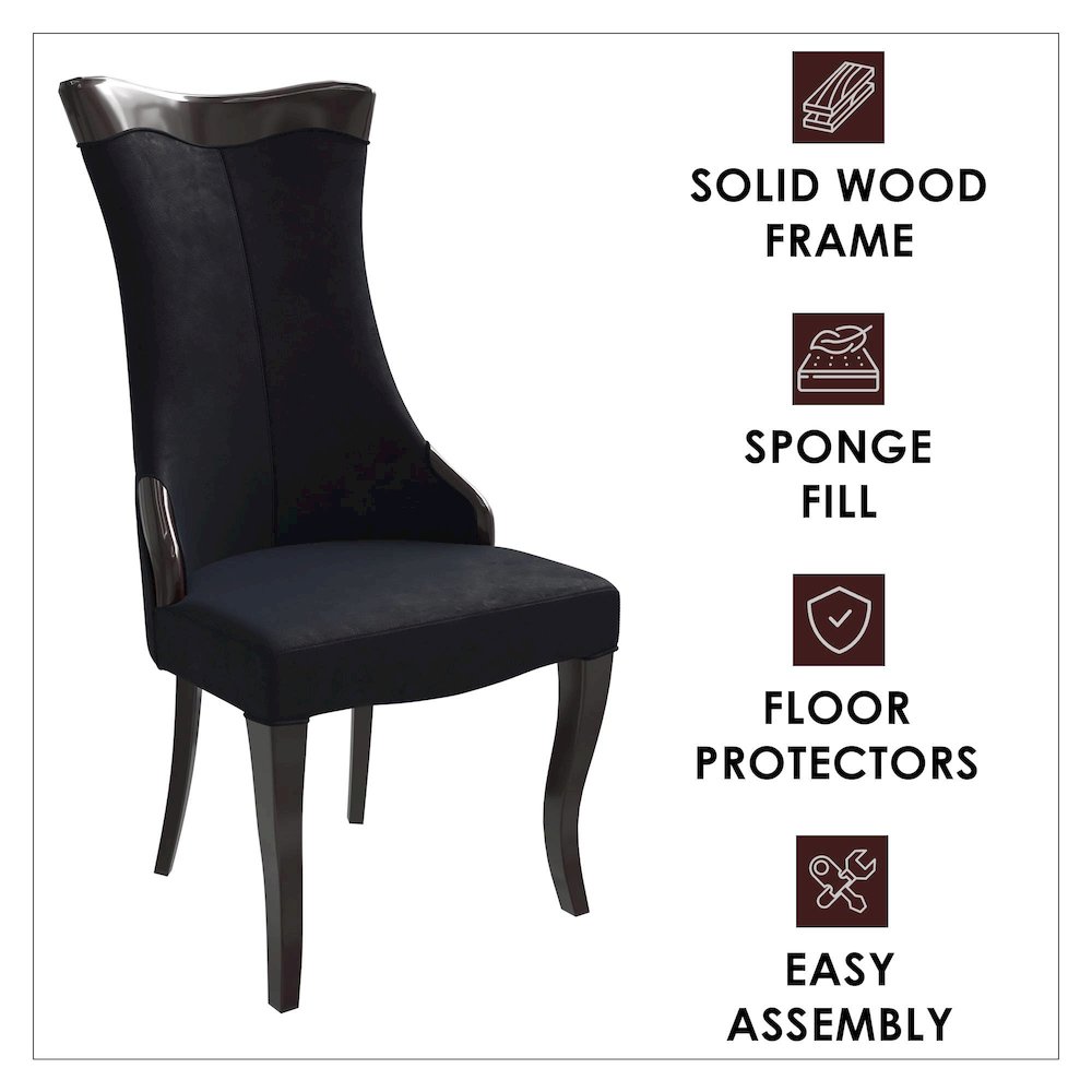 Novara Collection Modern Wooden Dining Chair in Black Velvet Set of 2