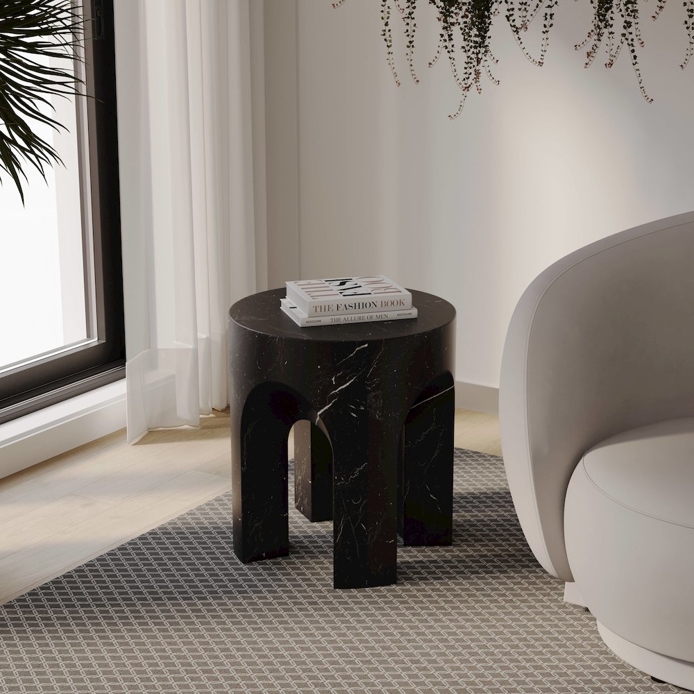 Crus Collection Fiberglass Outdoor Side Table Marbleized Black