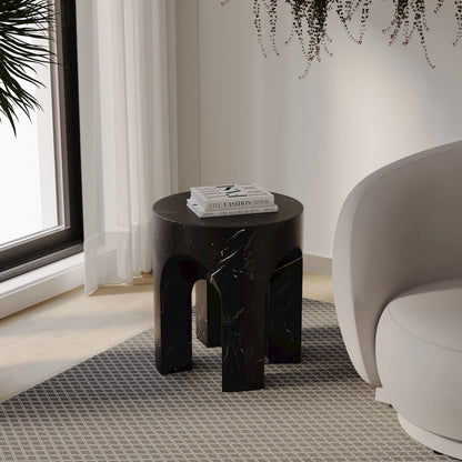 Crus Collection Fiberglass Outdoor Side Table Marbleized Black