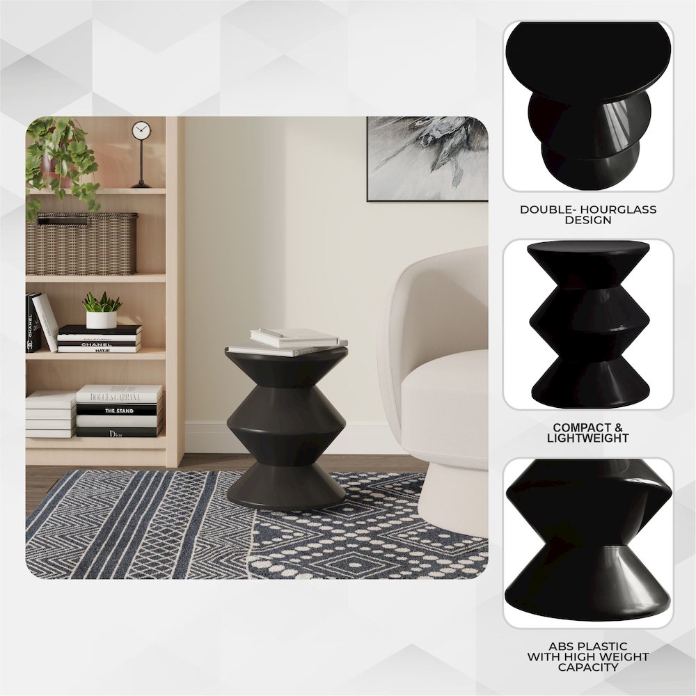 Aura Modern Plastic Side End Table, Indoor/Outdoor Use, Black