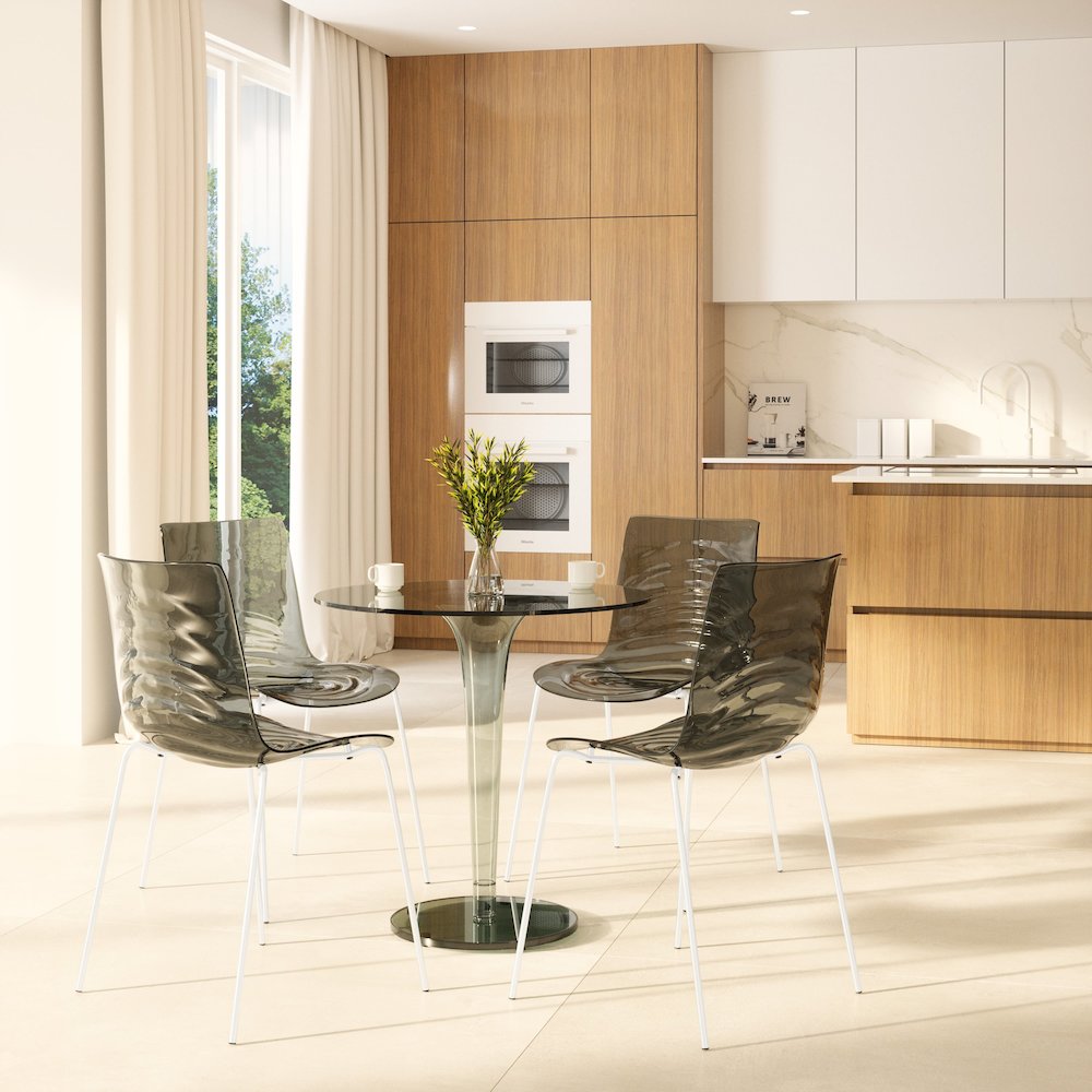 Astor Water Ripple Design Dining Chair in White Base Trans Black Seat Set of 2