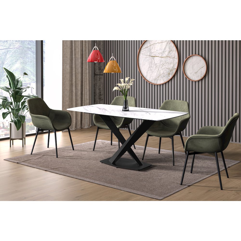 Voren Series Modern Dining Table Black Base, With 62 White Sintered Stone Top
