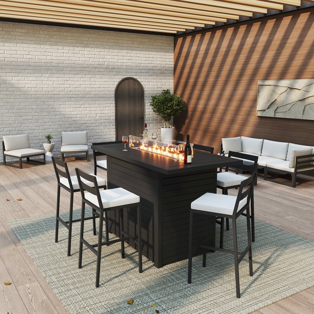 Chelsea Collection Aluminum Outdoor Dining Set in black with Beige Cushions