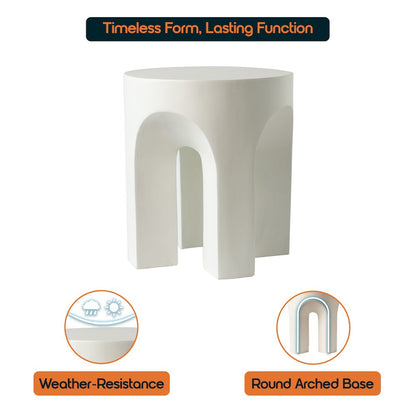 Crus Collection Fiberglass Outdoor Side Table in White