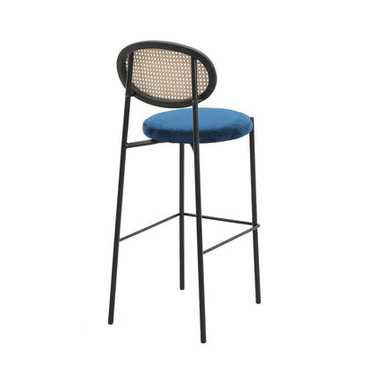 Euston Modern Wicker Bar Stool With Black Steel Frame, Set of 2 in Navy Blue