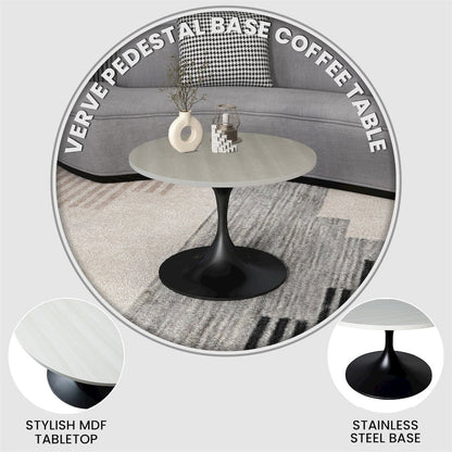 Verve Coffee Table Black base with 27" round Light Natural MDF top