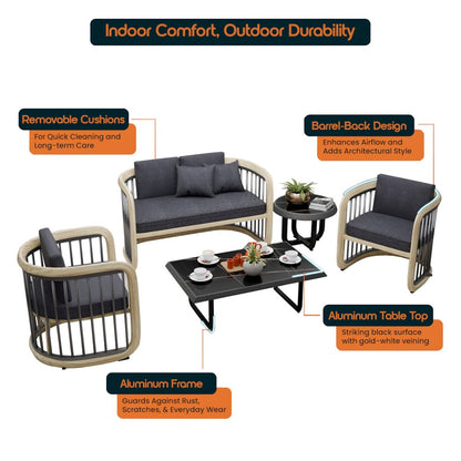 Klyra 5-Piece Aluminum Conversation Set with 2 accent chair in Grey