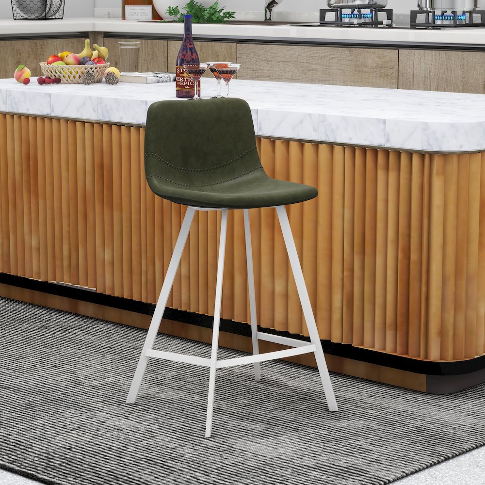 Elland - Counter stool - Olive Green- White Base
