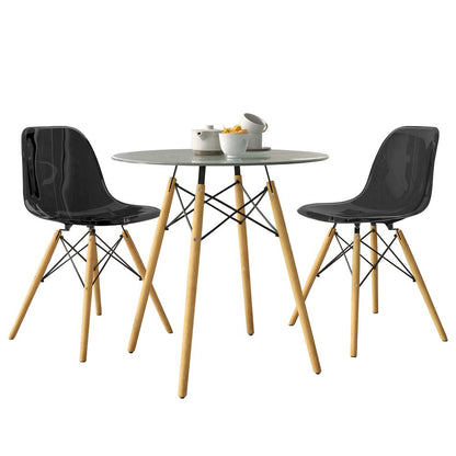 Dover 3-Piece Dining Set with Round Clear Glass Top Bistro Table in Black