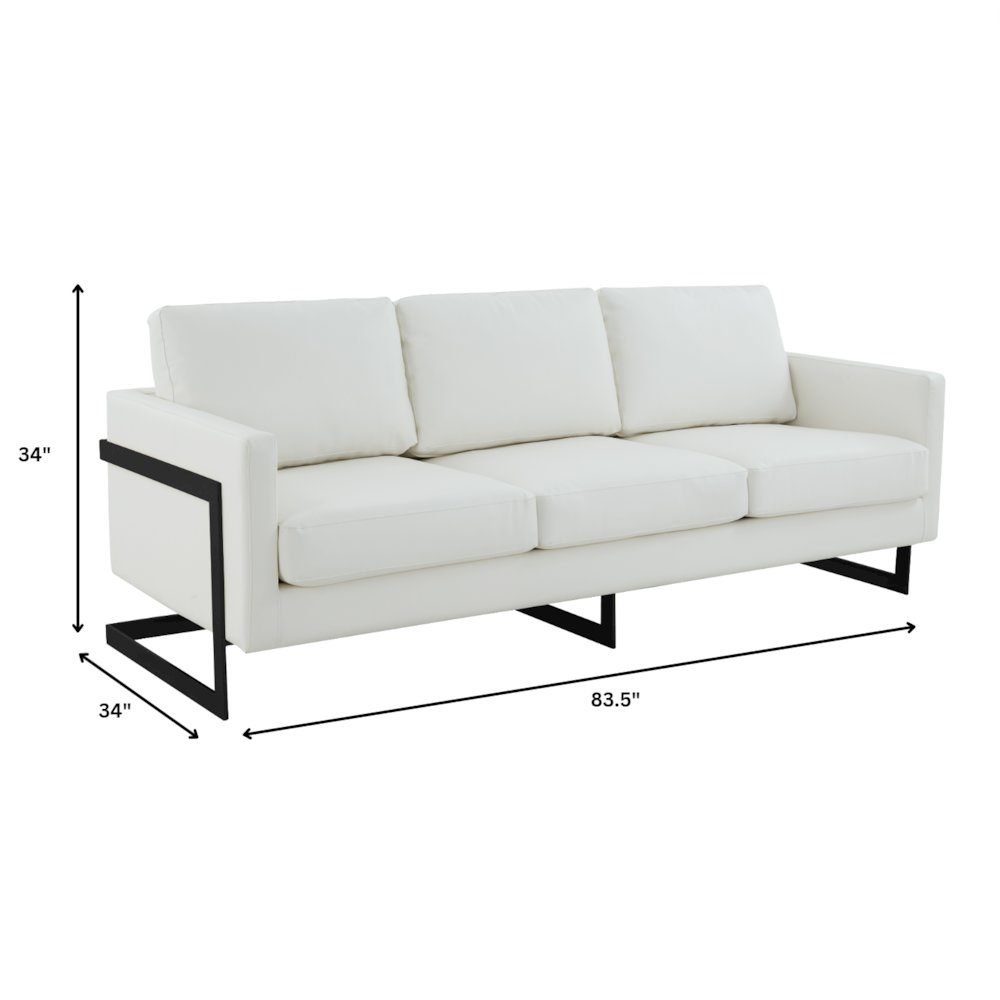 Lincoln White Leather Sofa With Black Frame