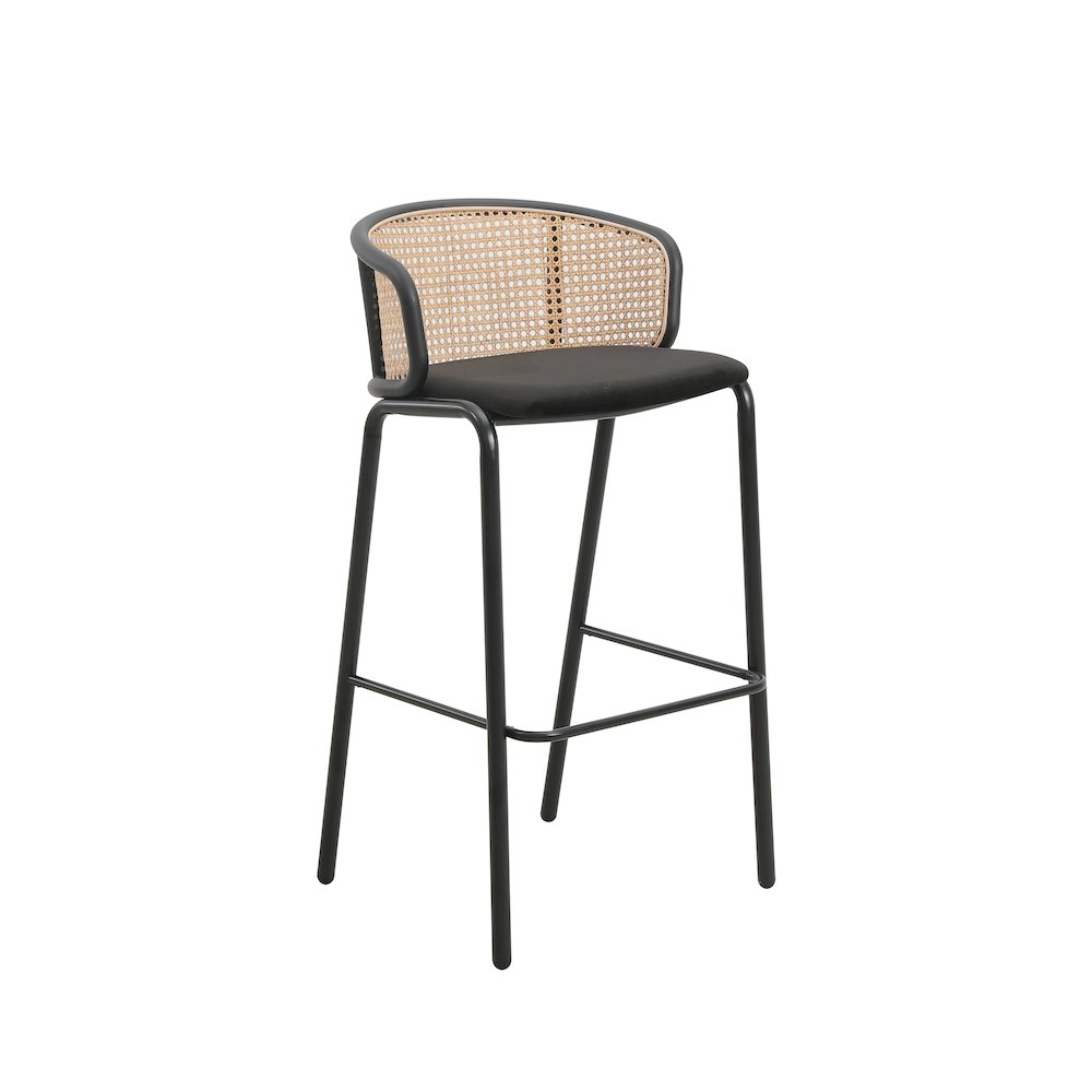 Ervilla Mid-Century Modern Wicker Bar Stool in Black