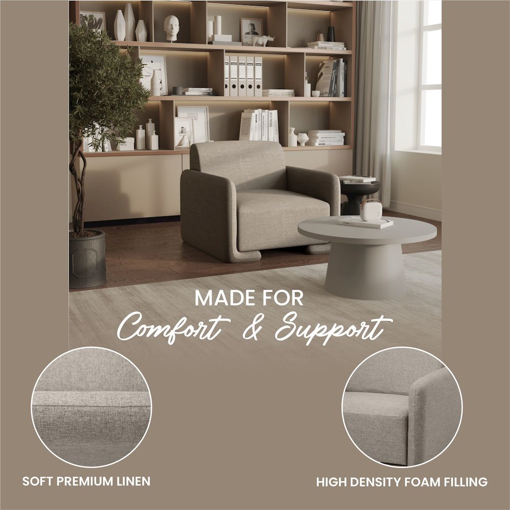 Nyta Collection Modern Accent Chair in Grey Linen