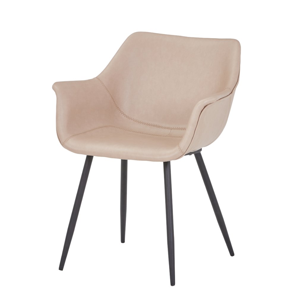 Markley Modern Leather Dining Arm Chair in Taupe