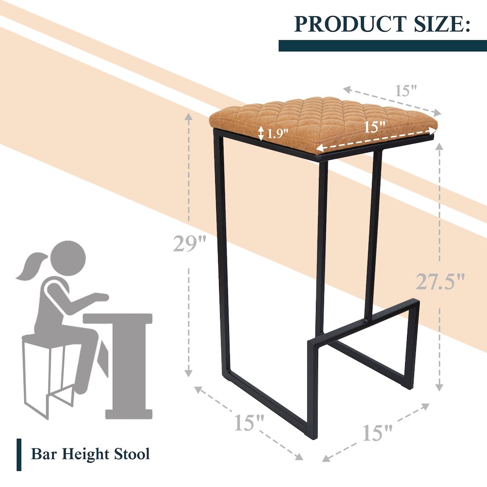 Quincy Leather Bar Stools With Metal Frame Set of 2