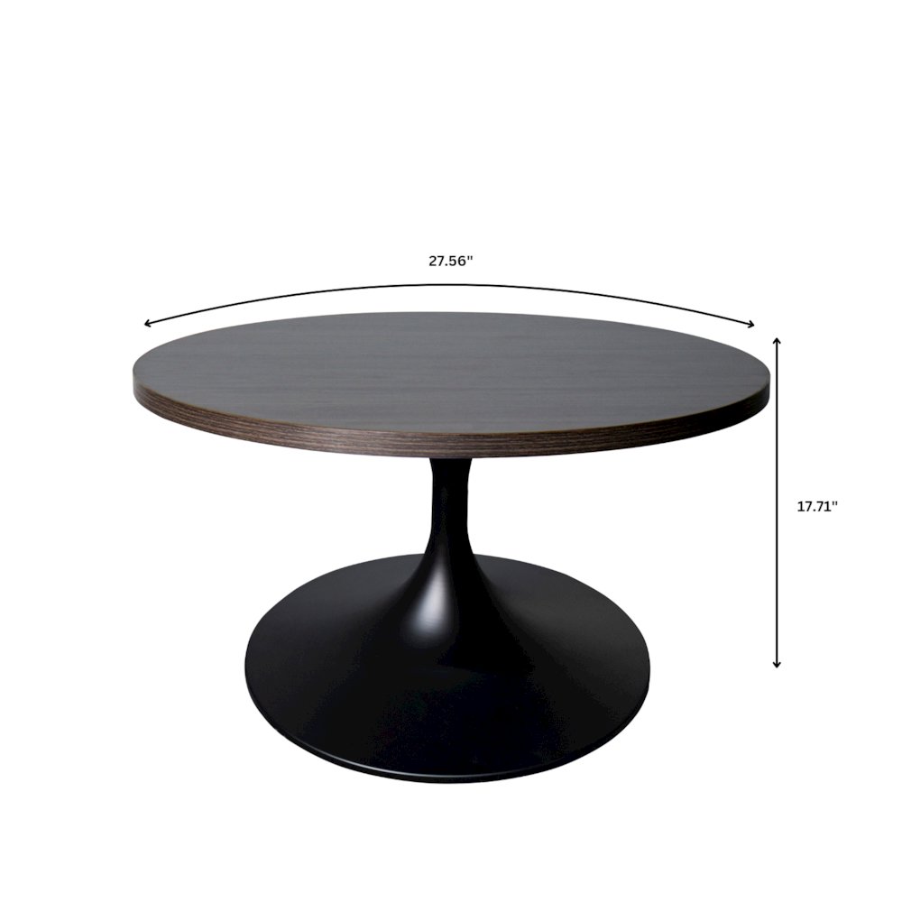 Verve Coffee Table Black base with 27" round Dark Brown Wood MDF top