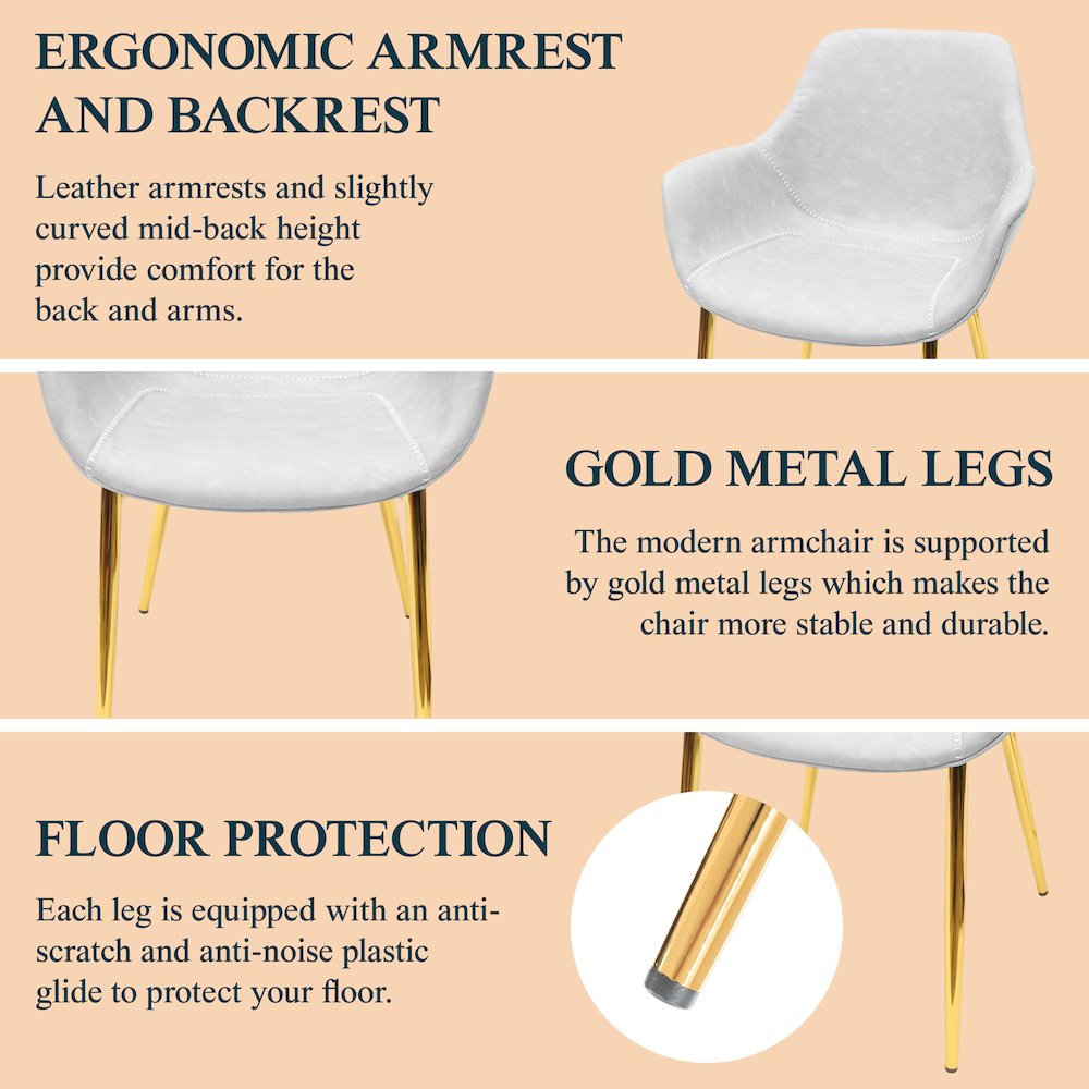 Markley Modern Leather Dining Arm Chair With Gold Metal Legs Set of 4