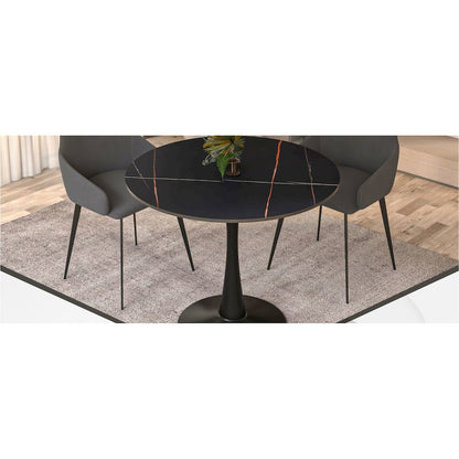 Bristol 35" round dining table Black base with Black Sintered stone Top