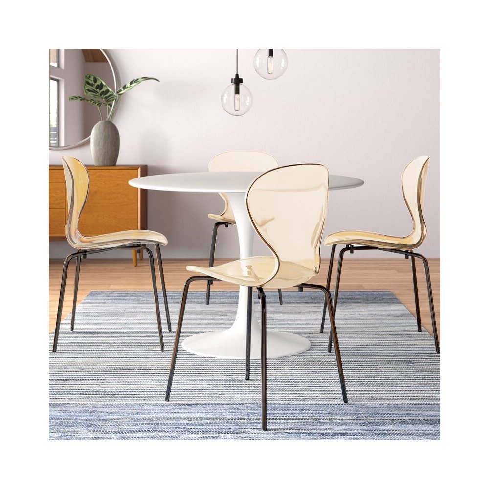 Modern Oyster Transparent Side Chair in Black Base set of 4