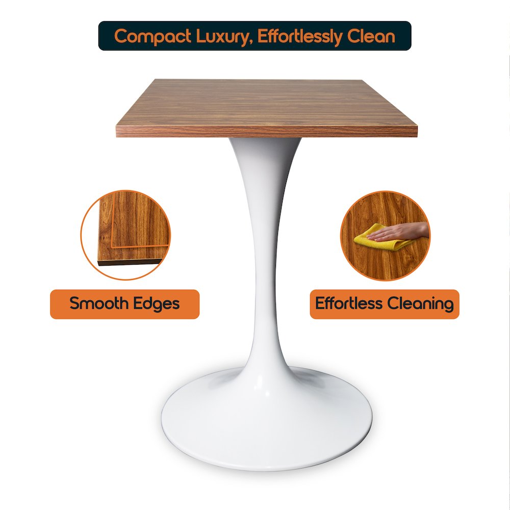 Verve Collection 24 Square Dining Table, White Base with Dark Maple MDF Top