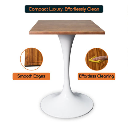 Verve Collection 24 Square Dining Table, White Base with Dark Maple MDF Top