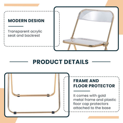 Lawrence Acrylic Folding Chair With Gold Metal Frame