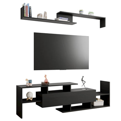 Surrey Modern TV Stand with MDF Shelves and Bookcase in Ebony