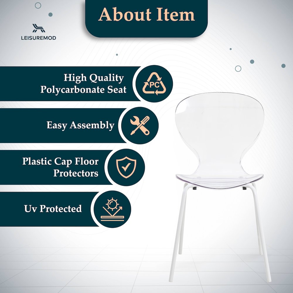 Modern Oyster Transparent Side Chair in White Base