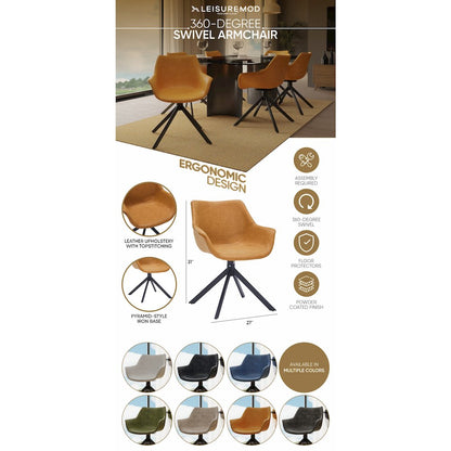 Markley Modern Leather Dining Swival Arm Chair in Light Brown
