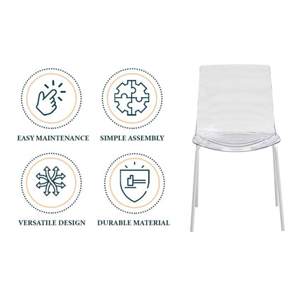 Astor Water Ripple Design Dining Chair in White Base Trans Black Seat Set of 2