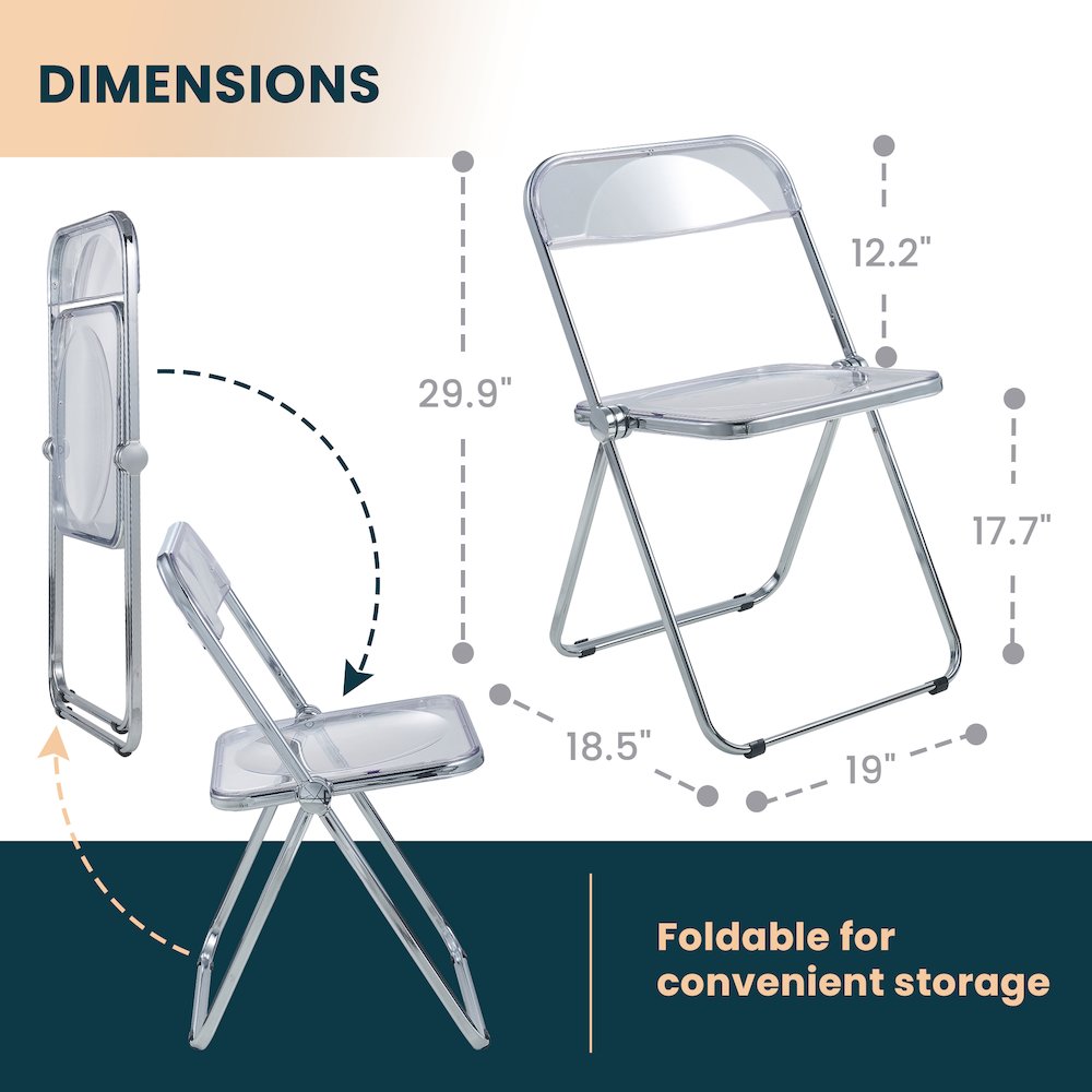 Lawrence Acrylic Folding Chair With Metal Frame, Set of 2