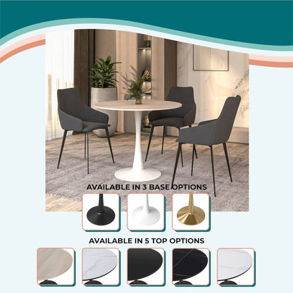 Bristol 31" Round Dining Table White Base with Sintered Stone Natural Wood Top
