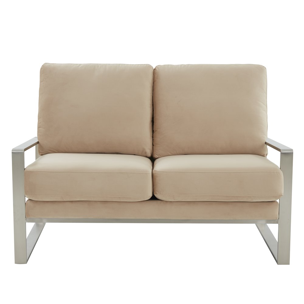 Jefferson Contemporary Modern Velvet Loveseat With Silver Frame