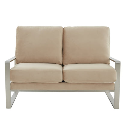 Jefferson Contemporary Modern Velvet Loveseat With Silver Frame