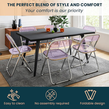 Lawrence Acrylic Folding Chair With Metal Frame, Set of 2