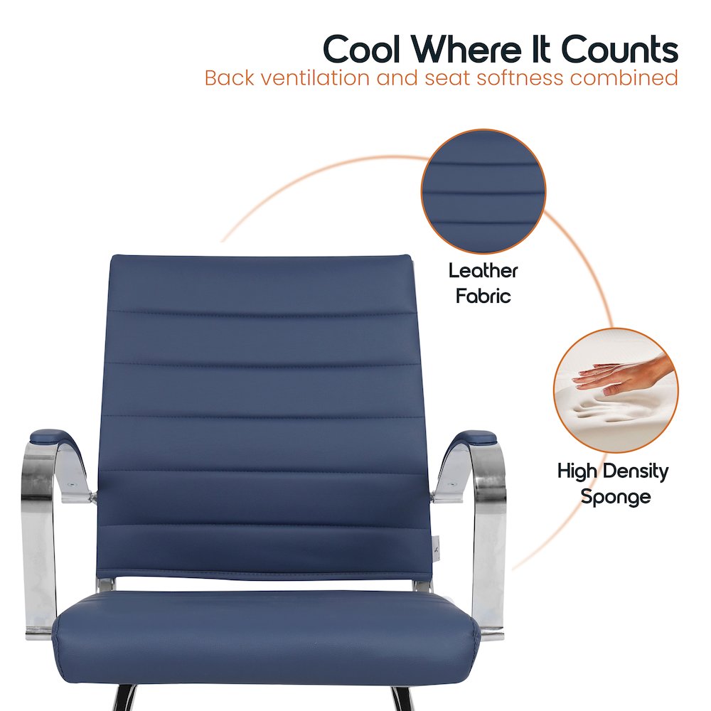 Benmar Home Leather Guest Office Chair in Navy Blue