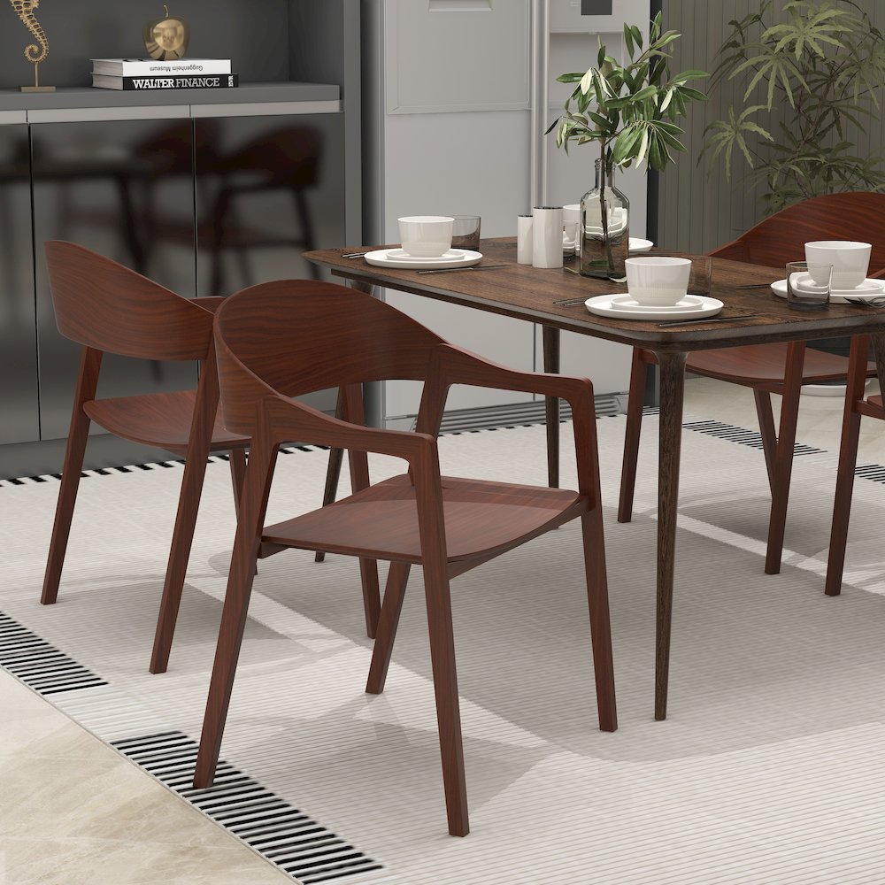 Rivo Collection Elegant Dining Chair in Dark Natural Wood - Set of 2